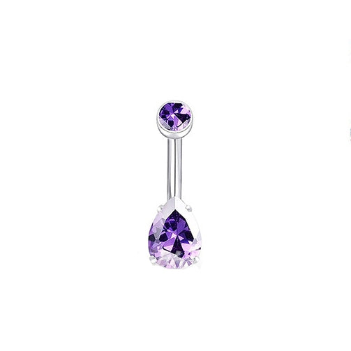 Solid Color Pure Titanium Zircon Inlay Teardrop Belly Ring