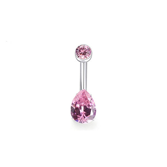 Solid Color Pure Titanium Zircon Inlay Teardrop Belly Ring