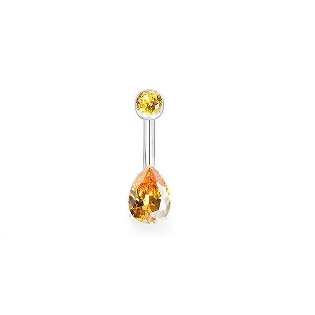 Solid Color Pure Titanium Zircon Inlay Teardrop Belly Ring