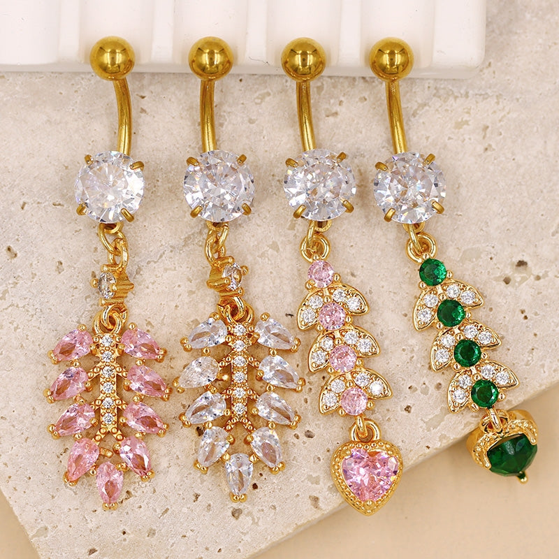 1 Piece Belly Rings Casual Elegant Classic Style Water Droplets Heart Shape 316 Stainless Steel  Alloy Inlay Resin Rhinestones Glass Gold Plated