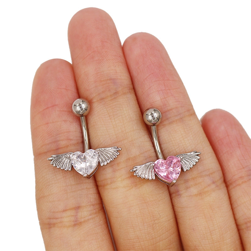 1 Piece Belly Rings Casual Exaggerated Vacation Heart Shape Wings Butterfly 316 Stainless Steel  Alloy Inlay Resin Rhinestones Glass White Gold Plated Gold Plated