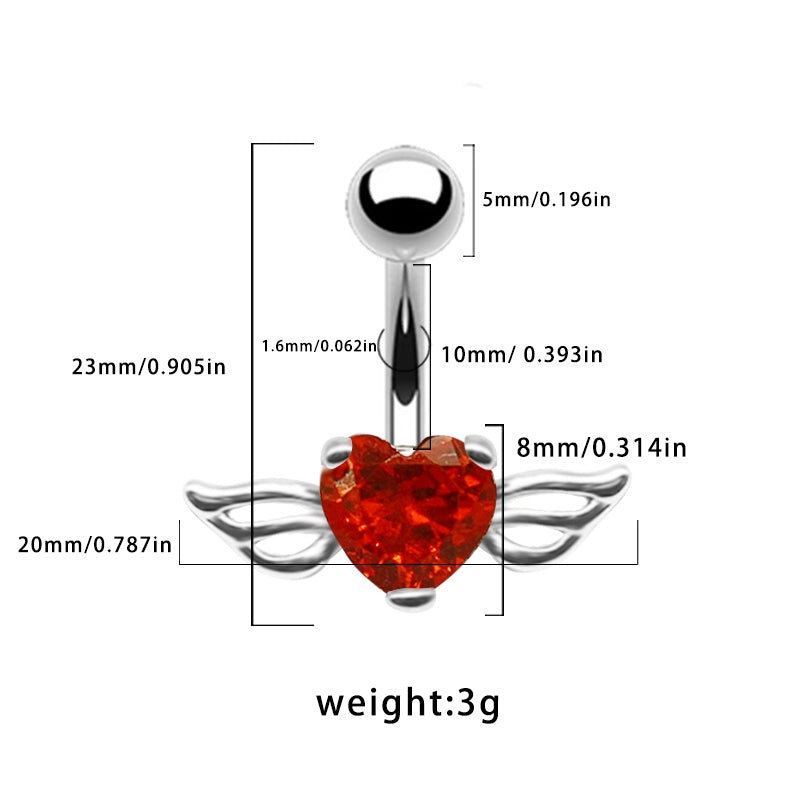 Heart Wing Zircon Navel Ring - Stainless Steel & Gold/Silver Plated