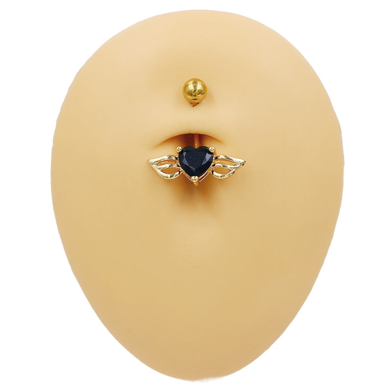 Heart Wing Zircon Navel Ring - Stainless Steel & Gold/Silver Plated