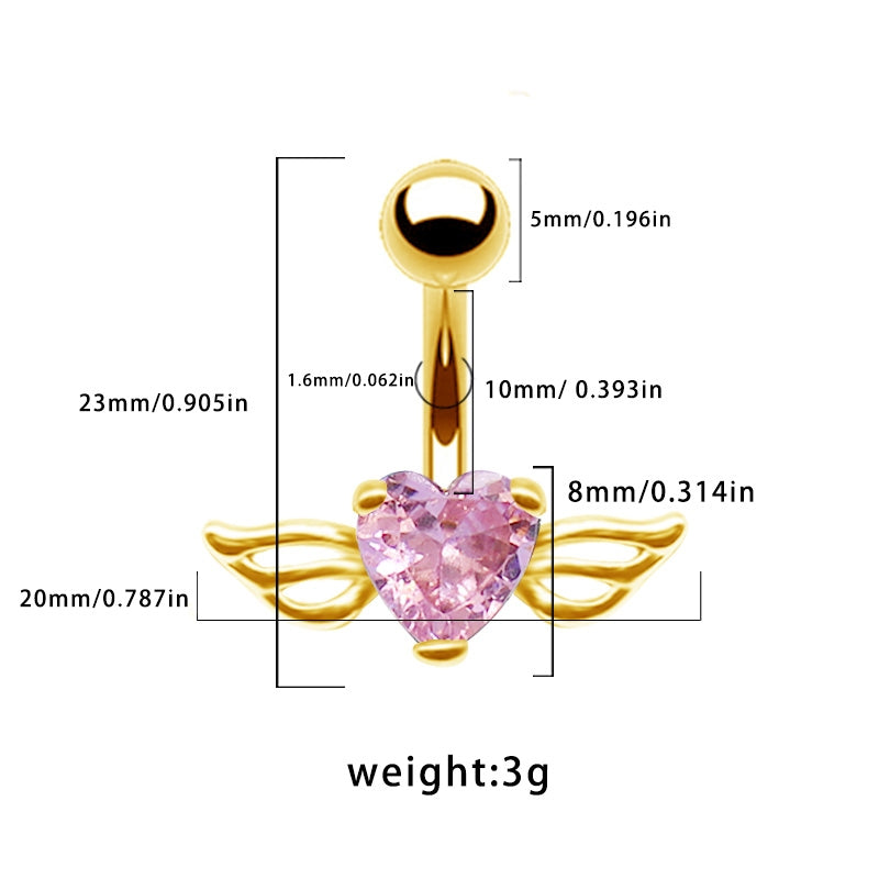 Heart Wing Zircon Navel Ring - Stainless Steel & Gold/Silver Plated