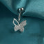 Dragonfly and Butterfly Zircon Inlay Stainless Steel Belly Ring