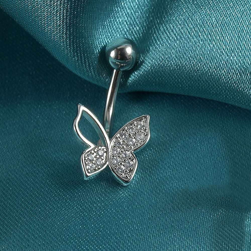 1 Piece Belly Rings Casual Sweet Shiny Dragonfly Butterfly 304 Stainless Steel Polishing Inlay Zircon Belly Rings