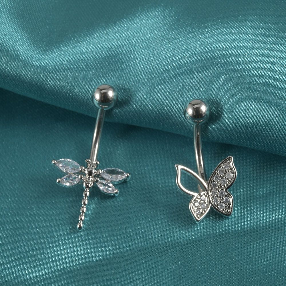 1 Piece Belly Rings Casual Sweet Shiny Dragonfly Butterfly 304 Stainless Steel Polishing Inlay Zircon Belly Rings