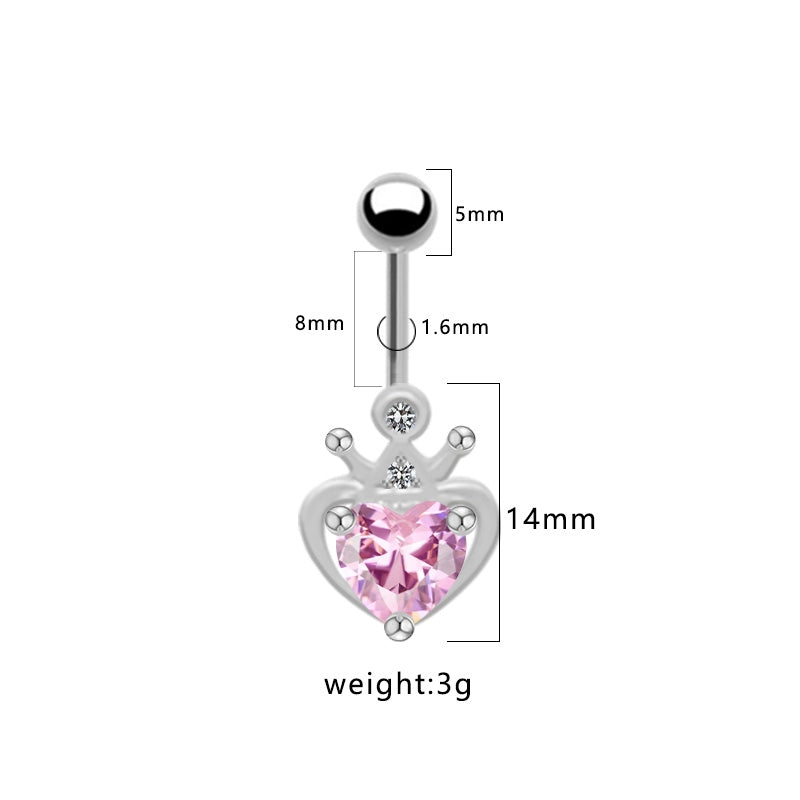 Heart Crown Belly Ring - Titanium Steel with Rhinestones and Gold Plating