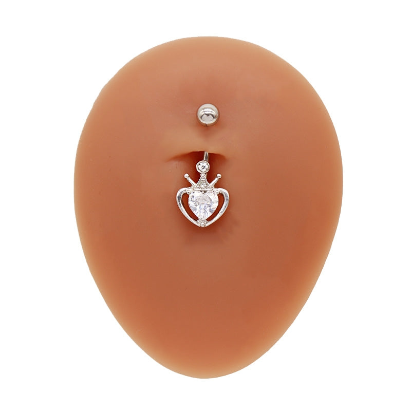 Heart Crown Belly Ring - Titanium Steel with Rhinestones and Gold Plating