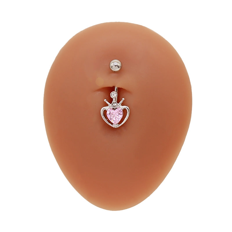 Heart Crown Belly Ring - Titanium Steel with Rhinestones and Gold Plating