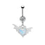 Cute Star and Heart Belly Ring with Wings - Stainless Steel and Rhinestone Design