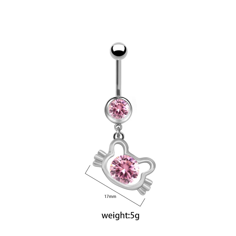 Elegant Cute Cat & Rabbit Zircon Navel Ring - Stainless Steel & Gold Plated Piercing Jewelry