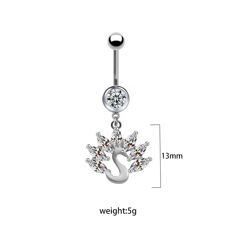 Elegant Cute Cat & Rabbit Zircon Navel Ring - Stainless Steel & Gold Plated Piercing Jewelry