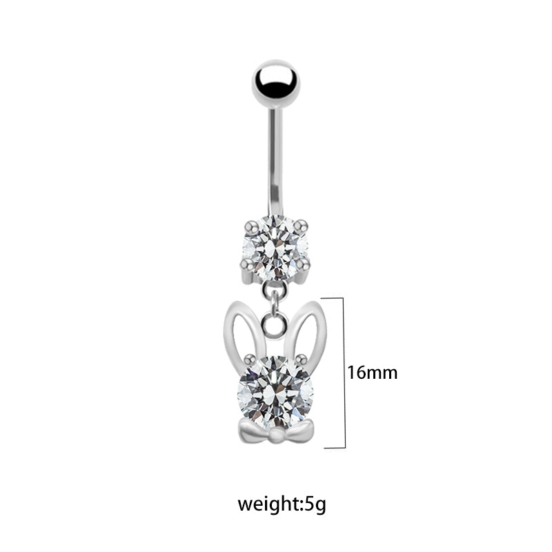 Elegant Cute Cat & Rabbit Zircon Navel Ring - Stainless Steel & Gold Plated Piercing Jewelry