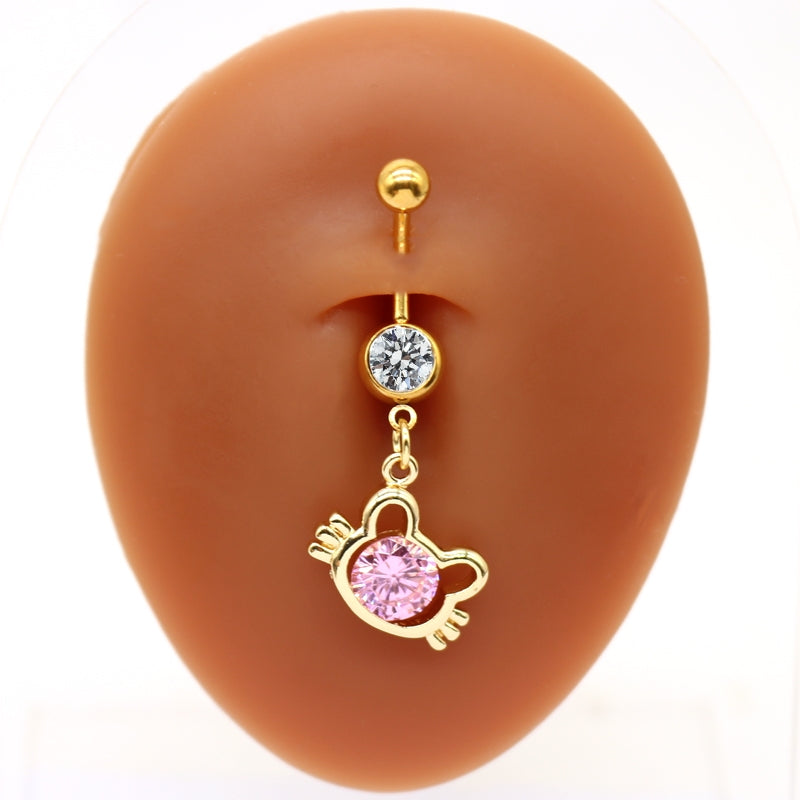 Elegant Cute Cat & Rabbit Zircon Navel Ring - Stainless Steel & Gold Plated Piercing Jewelry