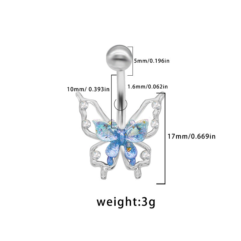 Elegant Tropical Butterfly Belly Ring - 316 Stainless Steel with Rhinestones