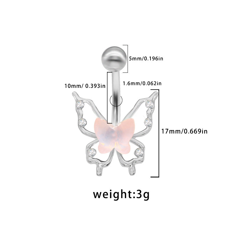 Elegant Tropical Butterfly Navel Ring - 316 Stainless Steel with Rhinestone and Acrylic Inlay