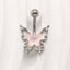 Elegant Tropical Butterfly Navel Ring - 316 Stainless Steel with Rhinestone and Acrylic Inlay