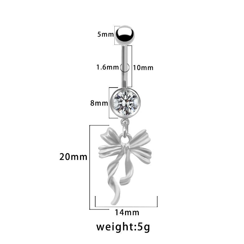 Elegant Bow Knot Belly Ring - 316 Stainless Steel with Rhinestones and Gold Plating