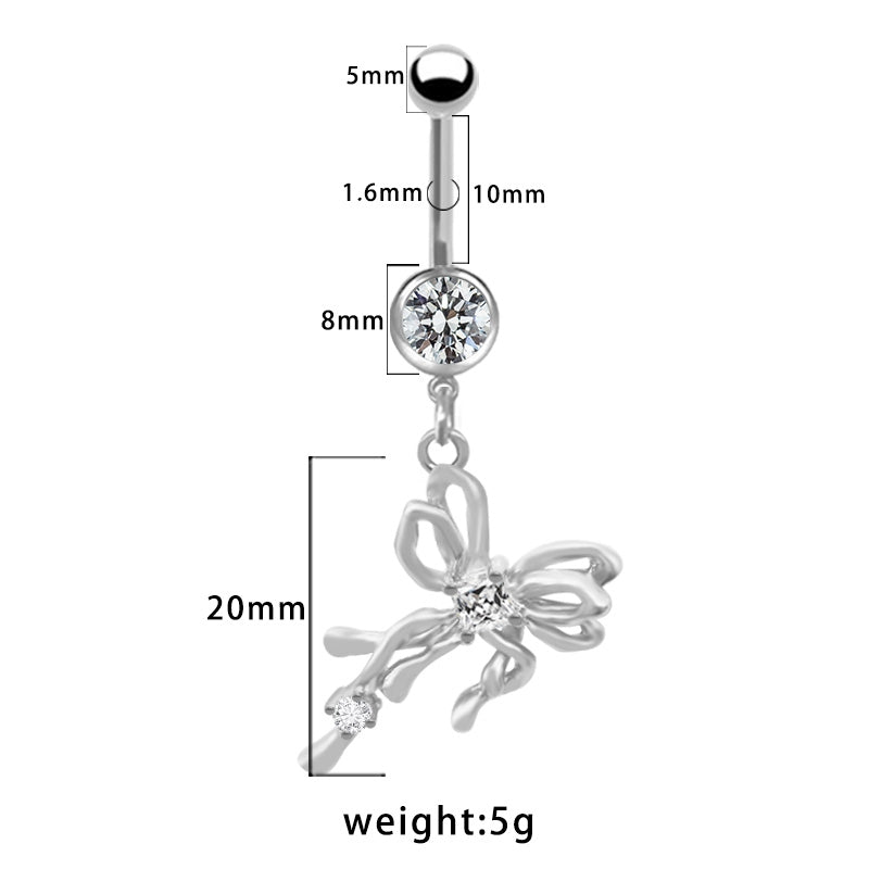 Elegant Bow Knot Belly Ring - 316 Stainless Steel with Rhinestones and Gold Plating