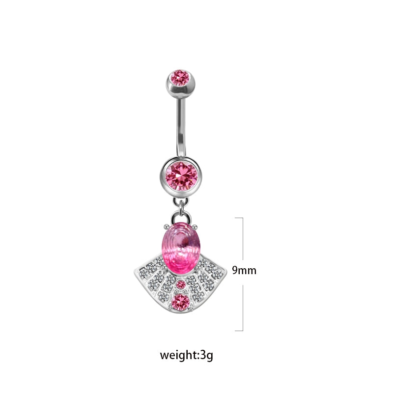 Elegant Heart-Shaped Butterfly Belly Button Ring with Rhinestones and Opal in White Gold Plated Stainless Steel