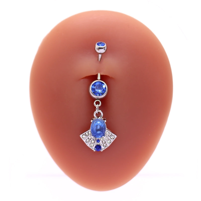 Elegant Heart-Shaped Butterfly Belly Button Ring with Rhinestones and Opal in White Gold Plated Stainless Steel