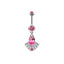 Elegant Heart-Shaped Butterfly Belly Button Ring with Rhinestones and Opal in White Gold Plated Stainless Steel