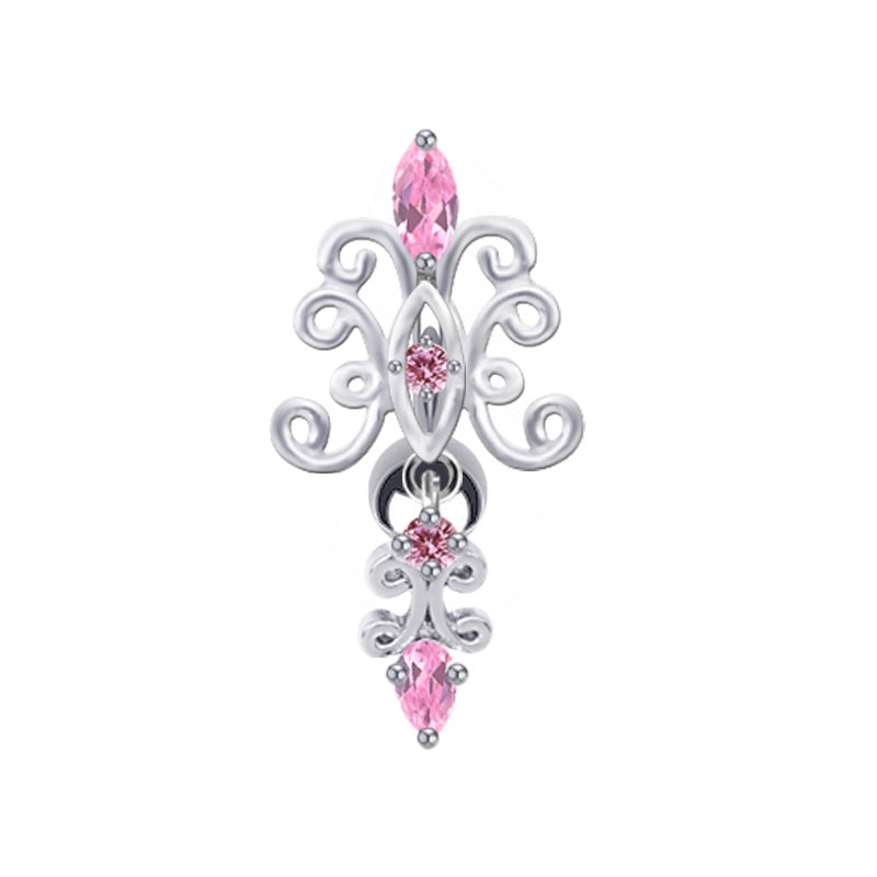 Elegant Heart Shape Butterfly Wings White Gold Plated Zircon Belly Ring