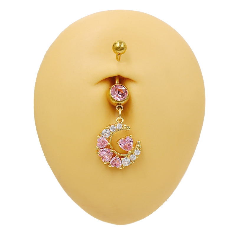 Elegant Sun & Moon Butterfly Belly Ring - 316 Stainless Steel with Rhinestones and Gold Plating