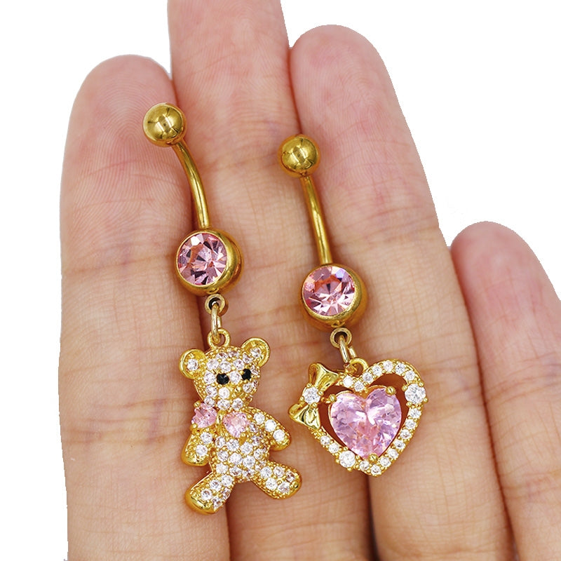 Elegant Sun & Moon Butterfly Belly Ring - 316 Stainless Steel with Rhinestones and Gold Plating