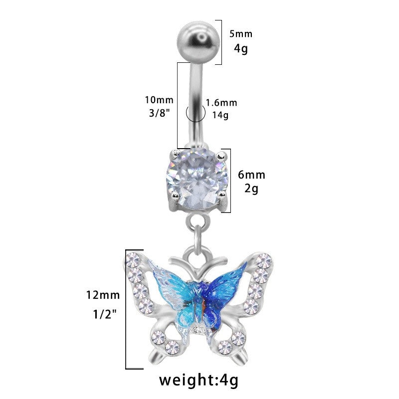 1 Piece Belly Rings Elegant Sexy Moon Butterfly 316 Stainless Steel  Alloy Plating Inlay Acrylic Rhinestones Zircon White Gold Plated