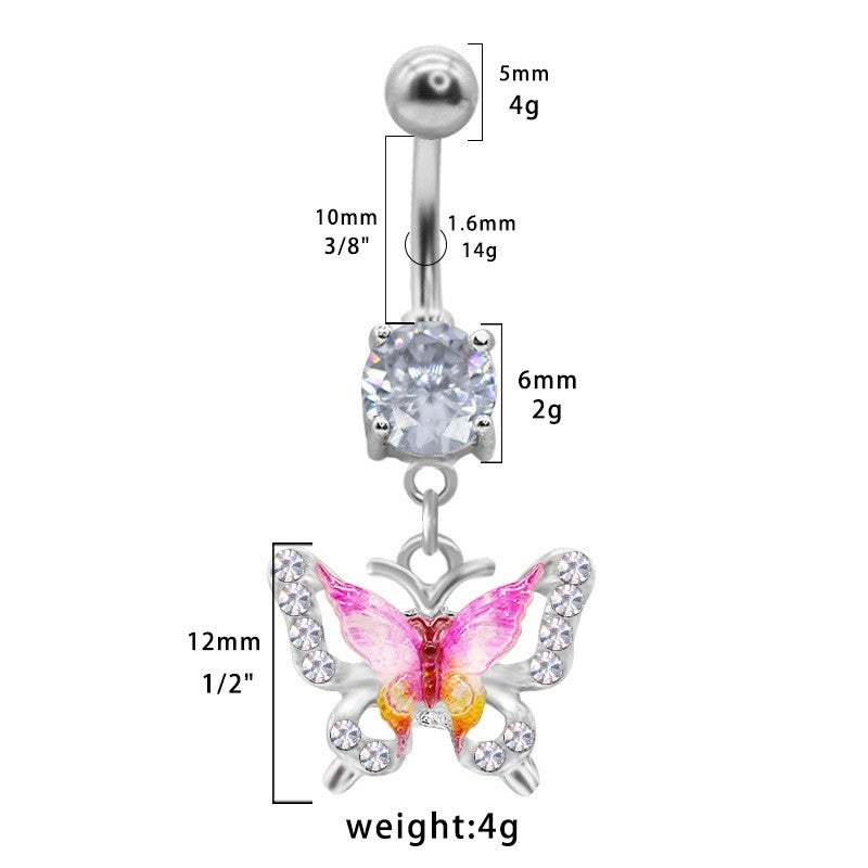 1 Piece Belly Rings Elegant Sexy Moon Butterfly 316 Stainless Steel  Alloy Plating Inlay Acrylic Rhinestones Zircon White Gold Plated