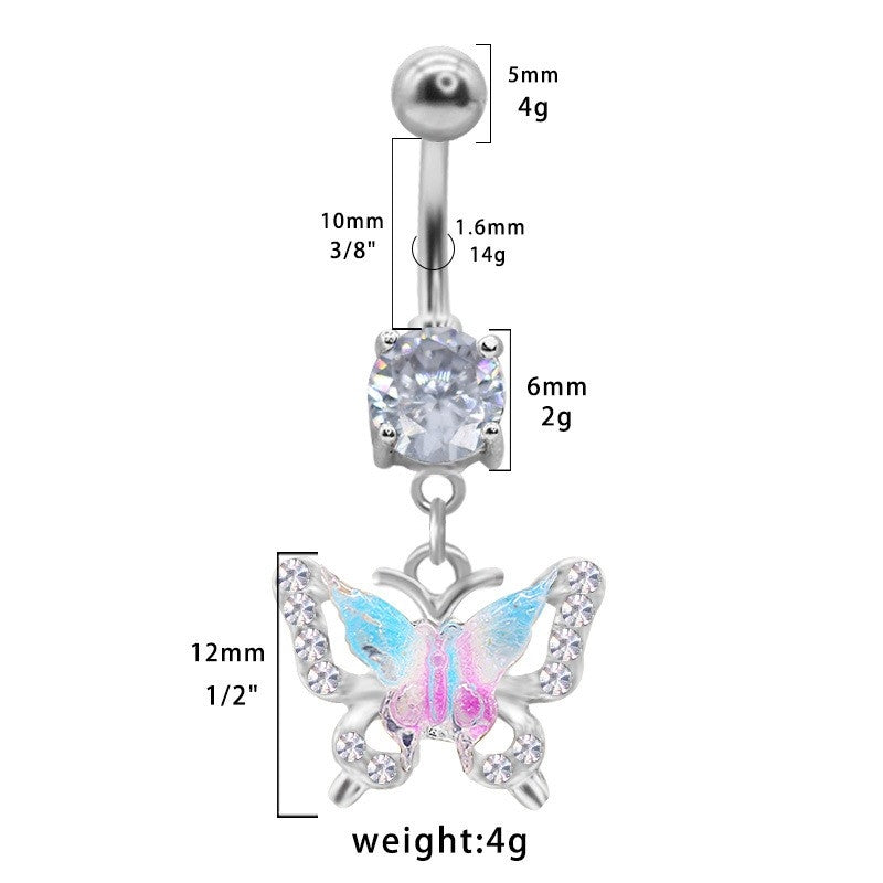 1 Piece Belly Rings Elegant Sexy Moon Butterfly 316 Stainless Steel  Alloy Plating Inlay Acrylic Rhinestones Zircon White Gold Plated