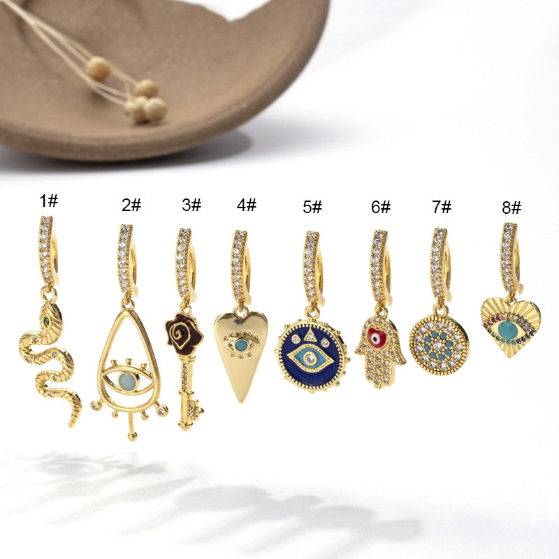 1 Piece Belly Rings Ethnic Style Devil'S Eye Heart Shape Snake Copper Inlay Turquoise Zircon