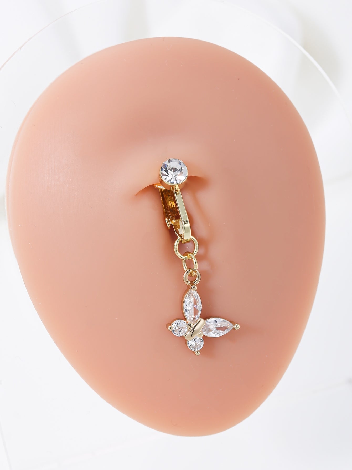 Exaggerated Butterfly Zircon Inlay Copper Belly Ring Clip