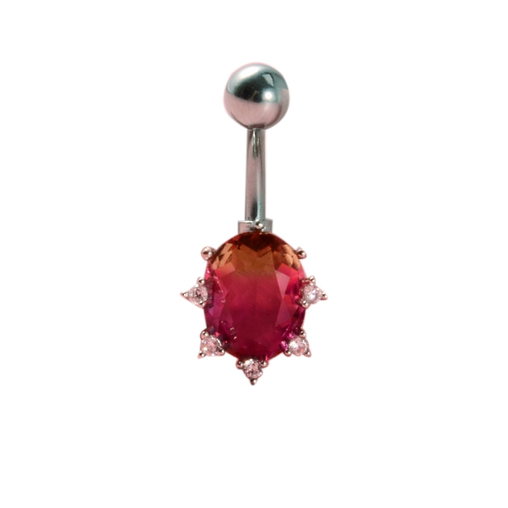 Heart Shape Zircon Inlay Stainless Steel Belly Ring with Rainbow Zircon Stones