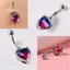 Heart Shape Zircon Inlay Stainless Steel Belly Ring with Rainbow Zircon Stones