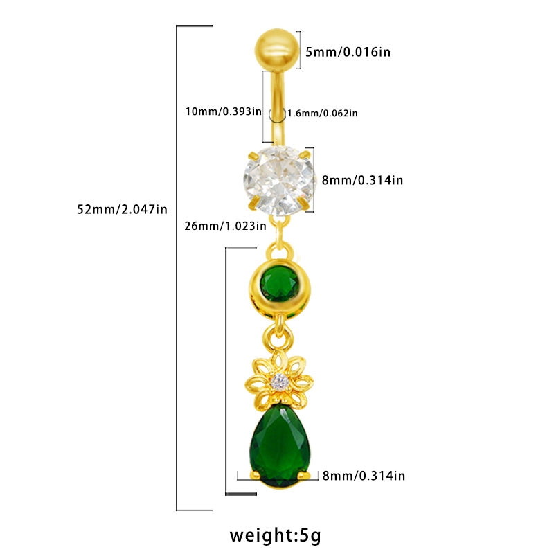 1 Piece Belly Rings French Style IG Style Water Droplets Petal 316 Stainless Steel  Alloy Inlay Resin Rhinestones Glass Gold Plated