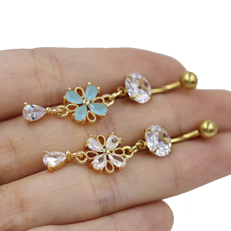 1 Piece Belly Rings French Style IG Style Water Droplets Petal 316 Stainless Steel  Alloy Inlay Resin Rhinestones Glass Gold Plated