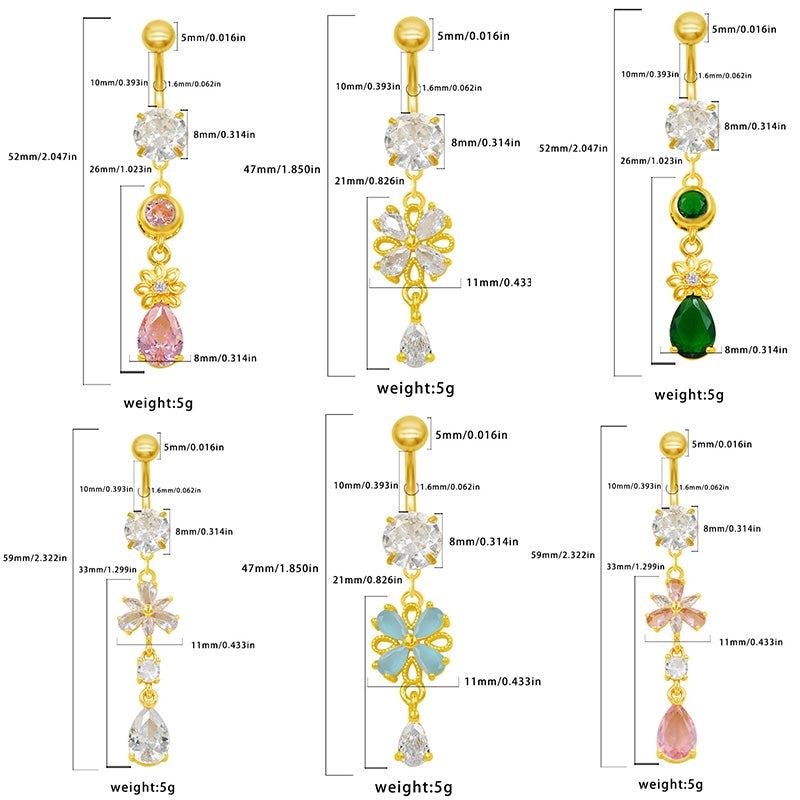 1 Piece Belly Rings French Style IG Style Water Droplets Petal 316 Stainless Steel  Alloy Inlay Resin Rhinestones Glass Gold Plated