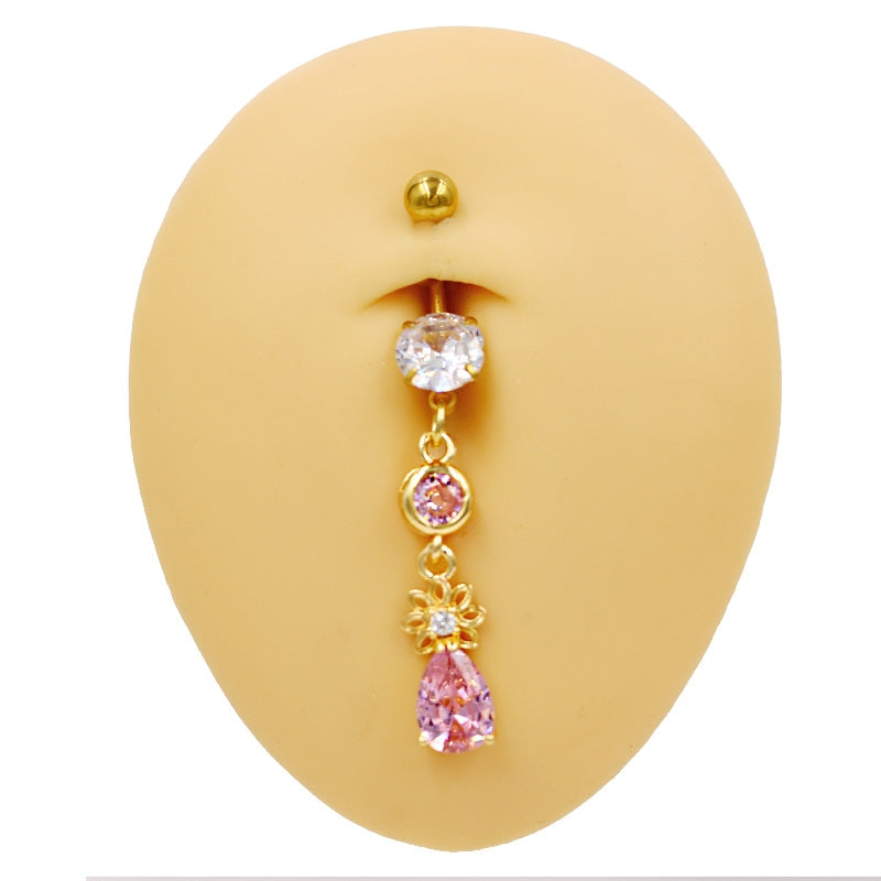 1 Piece Belly Rings French Style IG Style Water Droplets Petal 316 Stainless Steel  Alloy Inlay Resin Rhinestones Glass Gold Plated