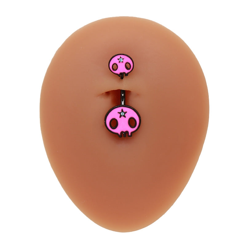 Hip-Hop Exaggerated Rock Lips Butterfly Skull Belly Button Ring - Stainless Steel Alloy with Rhinestones and White Gold Plating