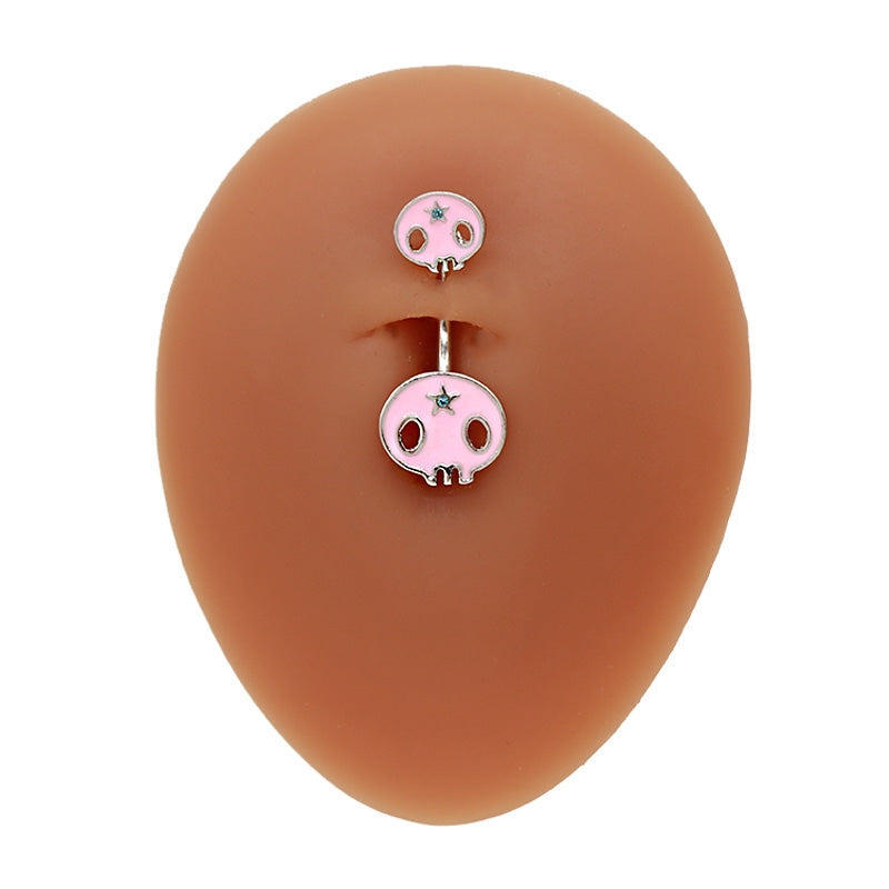 Hip-Hop Exaggerated Rock Lips Butterfly Skull Belly Button Ring - Stainless Steel Alloy with Rhinestones and White Gold Plating