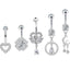 Heart Shape Zircon Inlay Belly Ring Set - Stainless Steel & Copper Components