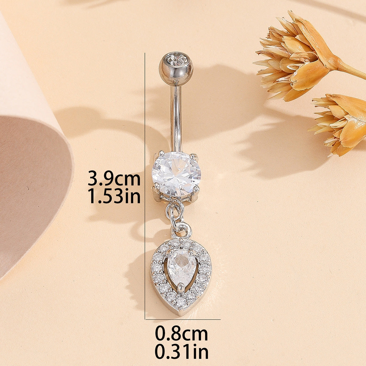 1 Piece Modern Hip-Hop Style Belly Ring with Teardrop Zircon Inlay in 304 Stainless Steel