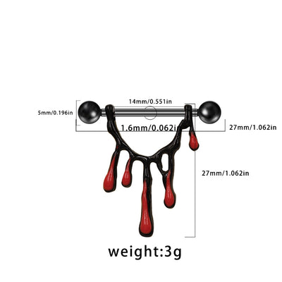 1 Piece Hip-Hop Punk Asymmetrical Belly Ring with Red Droplet Nipple Barbell in 316 Stainless Steel and White Gold Plating