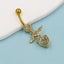 Heart Shape Winged Spider Belly Ring with Rhinestone Inlay - Gold & Silver Plated