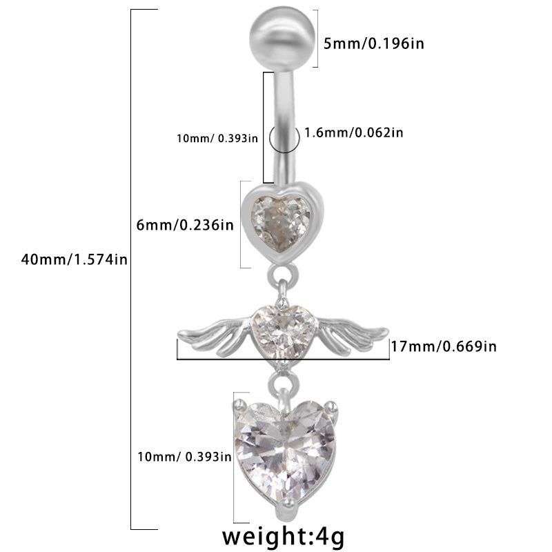 Heart Shape Winged Spider Belly Ring with Rhinestone Inlay - Gold & Silver Plated