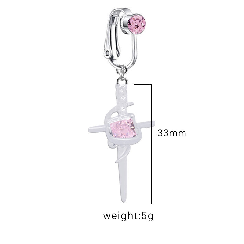 Vintage Cross Heart Belly Ring - 316 Stainless Steel with Rhinestones, Gold Plated