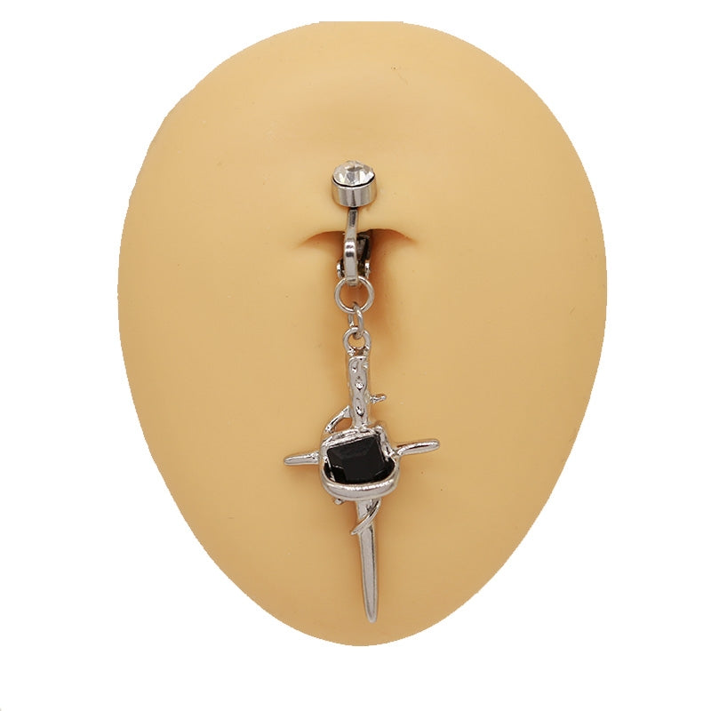 Vintage Cross Heart Belly Ring - 316 Stainless Steel with Rhinestones, Gold Plated